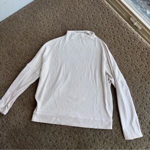 Express medium Cream Mock turtle Neck Pullover Sweater knit faux leather sleeves